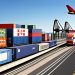 **

International logistics concepts. Incoterms illustrated as a roadmap with flags (FOB, CIF, EXW), different modes of transport icons (ship, plane, truck, train) overlaid. Focus on clarity and easy understanding, suggesting a study aid.

**